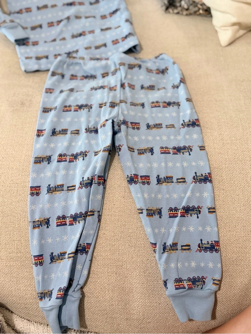 Janie and Jack Light Blue Pajama Set with Train Motif